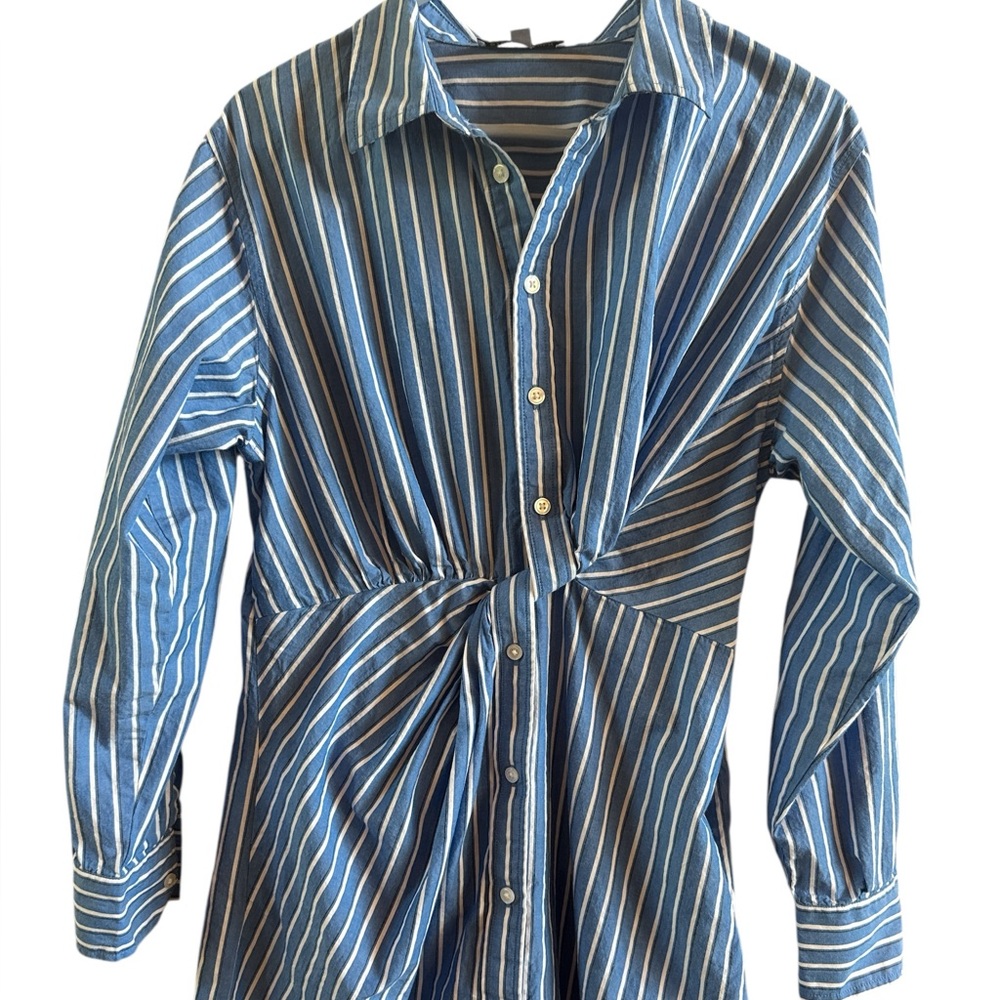 Steve Madden Woman’s Sz Medium Cotton Blue White Striped Shirt Dress Button Up